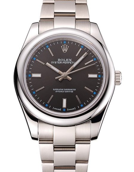 Rolex Oyster Perpetual Dark Rhodium Dial Stainless Steel Case And Bracelet