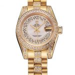 Swiss Rolex DayJust Diamond Pave White Dial Gold Diamond Bracelet 1453957