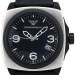Emporio Armani Classic Black Rubber Strap Polished Stainless Steel Bezel