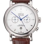 Omega Seamaster Vintage Chronograph White Dial Stainless Steel Case Brown Leather Strap