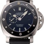 Panerai Luminor Submersible Black Dial Stainless Steel Case Black Bezel Black Leather Strap