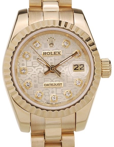 Rolex DateJust Ribbed Pattern Gold Bezel Gold Dial