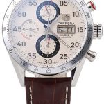 Tag Heuer Swiss Carrera Tachymeter Bezel Dark Brown Leather Strap White Dial