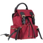 Burberry Medium Backpack Dark Red Nylon Black Leather Trim 18927045