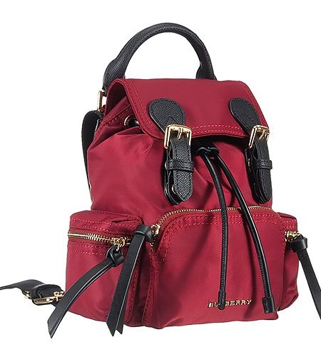 Burberry Medium Backpack Dark Red Nylon Black Leather Trim 18927045
