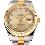 Swiss Rolex Datejust Gold Dial And Bezel Stainless Steel Case Two Tone Bracelet