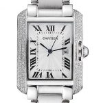 Cartier Tank Anglaise 30mm White Dial Diamonds Steel Case Stainless Steel Bracelet