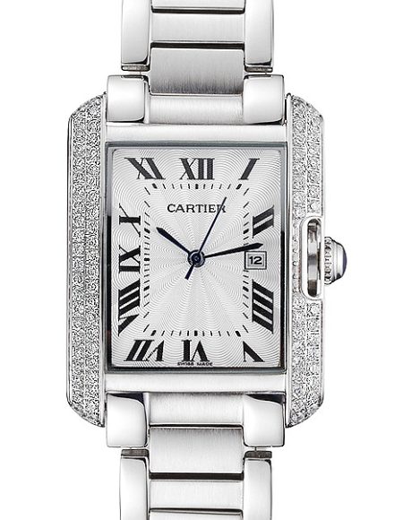 Cartier Tank Anglaise 30mm White Dial Diamonds Steel Case Stainless Steel Bracelet