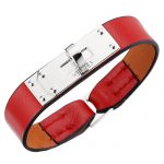Hermes Micro Kelly Silver Hardware Bracelet Red