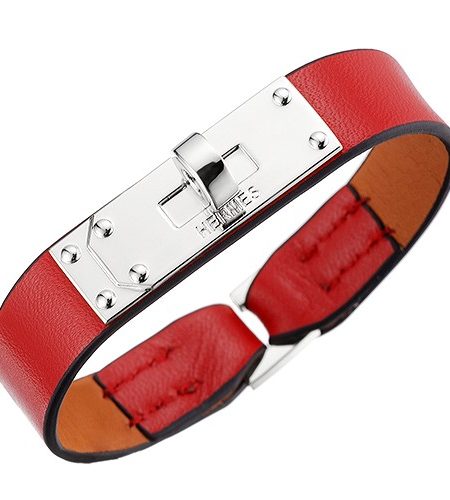 Hermes Micro Kelly Silver Hardware Bracelet Red