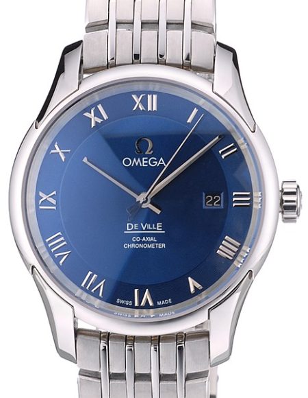 Omega Swiss DeVille Stainless Steel Bezel Roman Numbers Blue Dial 7612