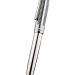 MontBlanc Silver Ballpoint Pen With MB Engraved Black Floral Design Silver Cap