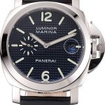 Panerai Luminor Marina Date Black Hobnail Pattern Dial Stainless Steel Case Black Leather Strap