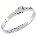 Cartier Replica Hook-Buckle Clasp Accent Screwhead Cutwork Sterling Silver Bangle Bracelet