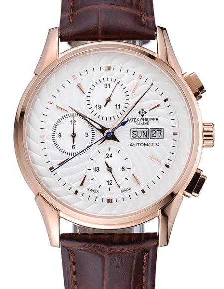 Patek Philippe Grand Complications White Dial Gold Case Brown Leather Bracelet  1454239