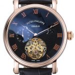 Patek Philippe Complications Moonphase Tourbillon Black Dial Rose Gold Case Black Leather Strap