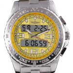 Breitling Certifie Yellow Dial Stainless Steel Strap Rose Gold Bezel
