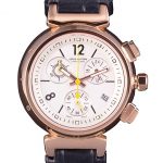 Louis Vuitton Tambour Black Leather Bracelet White Dial 801418