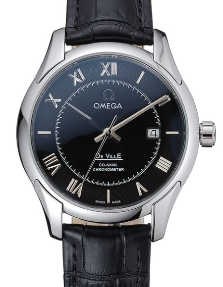 Omega DeVille Black Dial Stainless Steel Case Black Leather Strap  622829