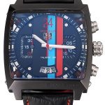Tag Heuer Monaco Calibre 36 Blue And Red Dial Stripes Dial Black Leather Strap 622272