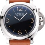 Panerai Radiomir Brushed Stainless Steel Case Black Dial Brown Leather Strap