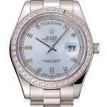 Swiss Rolex Day-Date Ice Blue Dial Diamond Case Diamond Numerals Stainless Steel Bracelet 1453963