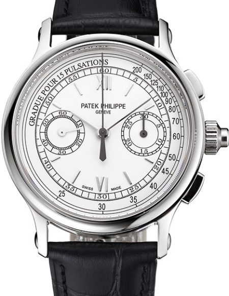 Swiss Patek Philippe 5170J Chronograph White Dial Stainless Steel Case Black Leather Strap