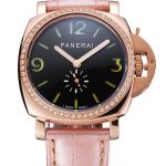 Panerai Radiomir Black Dial Diamond Bezel Rose Gold Case Pink Leather Strap 1453801