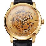 Swiss Patek Philippe Complications Openworked Dial Gold Case Black Leather Strap