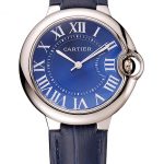 Cartier Ballon Bleu Silver Bezel with Dark Blue Dial and Dark Blue Leather Band   621555