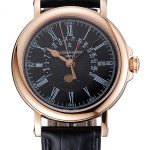 Patek Philippe Perpetual Calendar Retrograde Date Black Dial Rose Gold Case Black Leather Bracelet 1454150