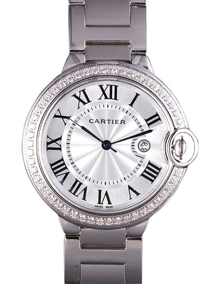 Cartier Ballon Bleu 42mm White Dial Diamonds Stainless Steel Case And Bracelet