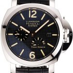 Panerai Luminor Automatic Power Reserve Black Embossed Dial Stainless Steel Case Black Leather Strap