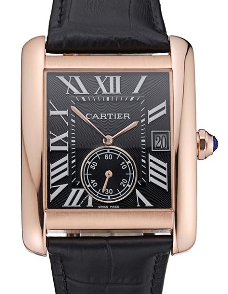 Cartier Tank MC Black Dial Gold Case Black Leather Strap  622580