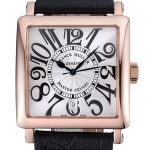 Franck Muller Master Square White Dial Gold Case Black Leather Band  622354