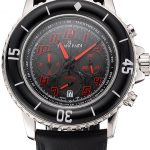 Blancpain Fifty Fathoms Speed Command Carbon Fiber Dial With Red Markings Stainless Steel Case Black Leather Strap 1453774