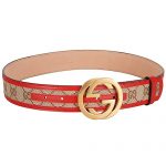 Gucci Red Leather Belt with Golden Interlocking G Buckle