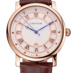 Cartier Rotonde Date White Dial Rose Gold Case Brown Leather Strap