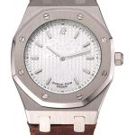 Audemars Piguet Royal Oak Fondation White Dial Stainless Steel Case Brown Leather Strap