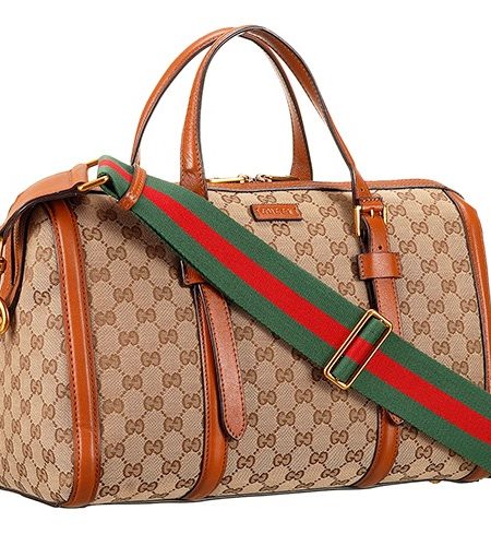 Gucci Lady Web GG Canvas Boston Bag Brown