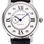 Swiss Cartier Rotonde Solo White Dial Silver Case Black Leather Strap