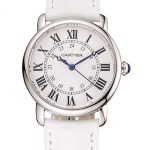 Cartier Ronde White Dial Stainless Steel Case White Leather Strap