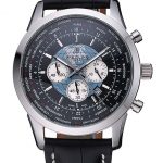 Breitling Transocean Chronograph Unitime Black Dial Stainless Steel Case Black Leather Bracelet 622242