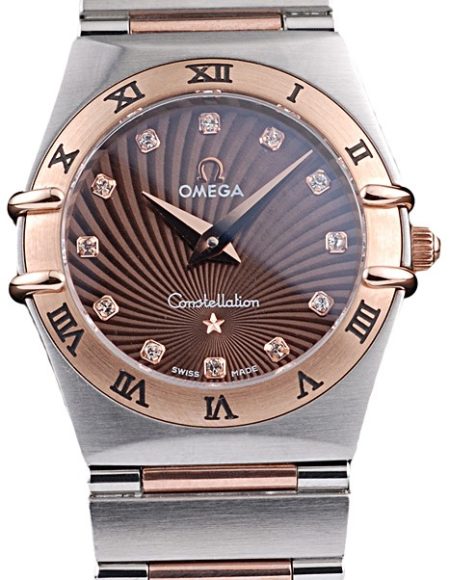 Omega Swiss Constellation Jewelry Rose Gold Case Radial Emblem Brown Dial  98116