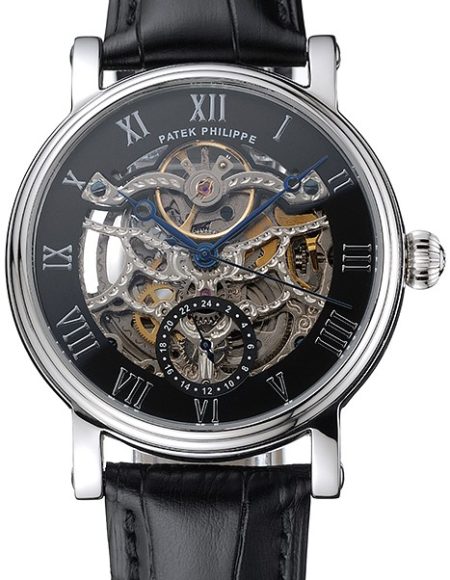Patek Philippe Grand Complications Black Skeleton Dial Stainless Steel Case Black Leather Strap 1453812
