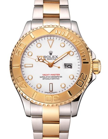 Rolex Yacht-Master White Dial Gold Bezel Stainless Steel Case Two Tone Bracelet