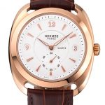 Hermes Dressage White Dial Rose Gold Case Brown Leather Strap