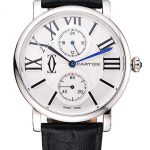 Cartier Ronde Second Time Zone White Dial Stainless Steel Case Black Leather Strap  622798