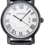 Cartier Rotonde White Dial Black Case Black Leather Bracelet 1454220