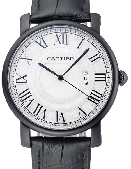 Cartier Rotonde White Dial Black Case Black Leather Bracelet 1454220